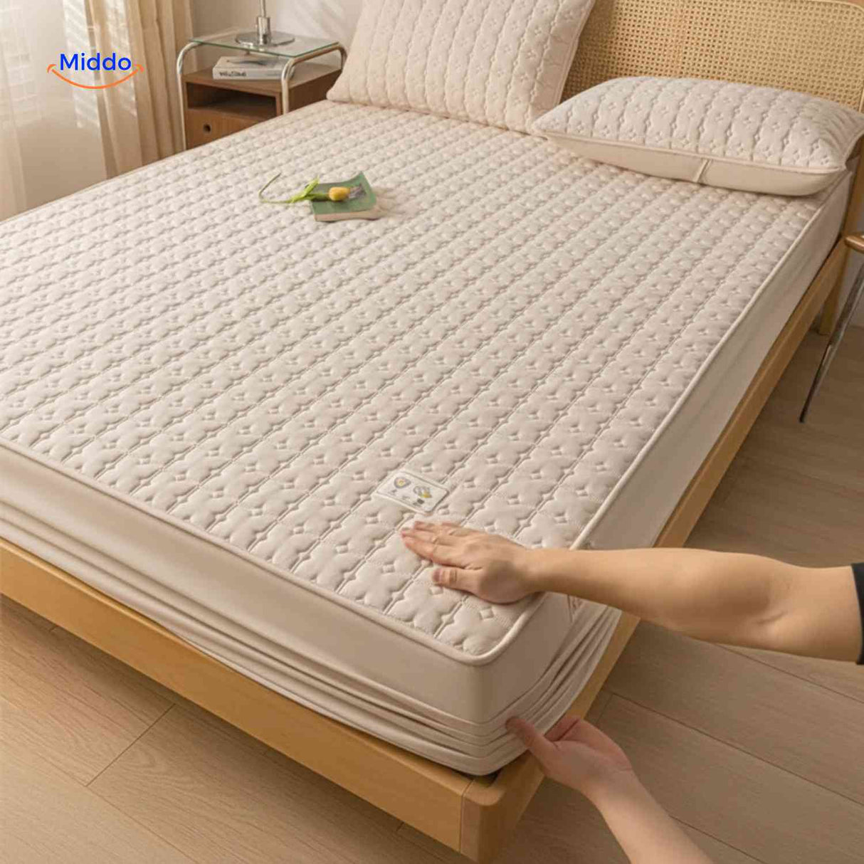 Waterproof mattress protector featuring antibacterial protection for complete coverage.