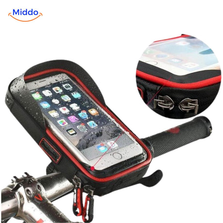 Motorcycle mount installation showing waterproof sealing and bracket attachment steps.