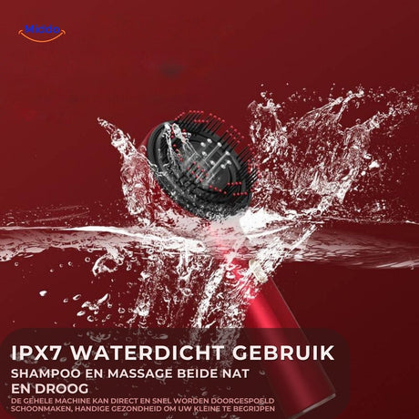 IPX7 waterproof red light massage comb for wet and dry hair styling.