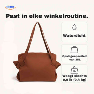 Waterproof foldable shopping bag with 35-liter capacity for work and groceries.