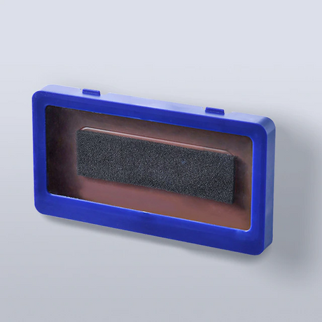 Waterproof shower phone holder in blue color with adhesive mounting strip.