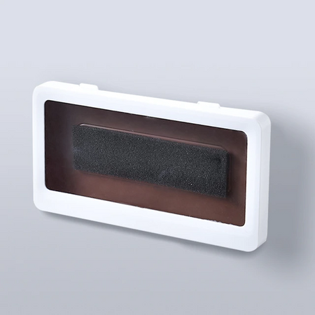 Waterproof shower phone holder in white color for bathroom wall mounting.