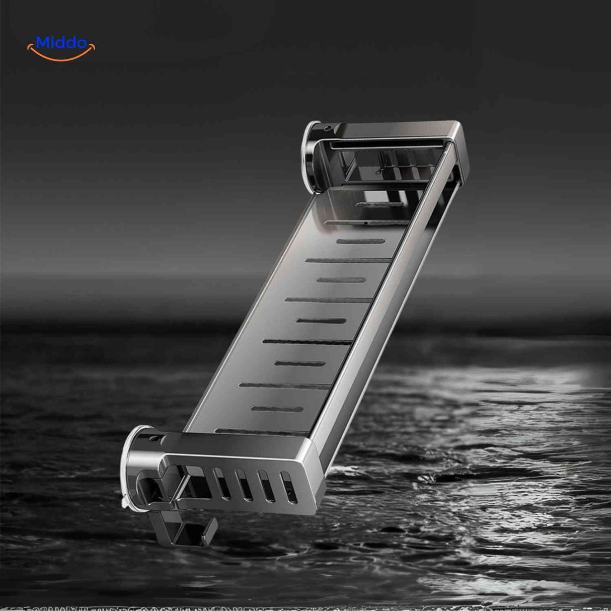 Waterproof stainless steel bathroom shelf with modern minimalist design.
