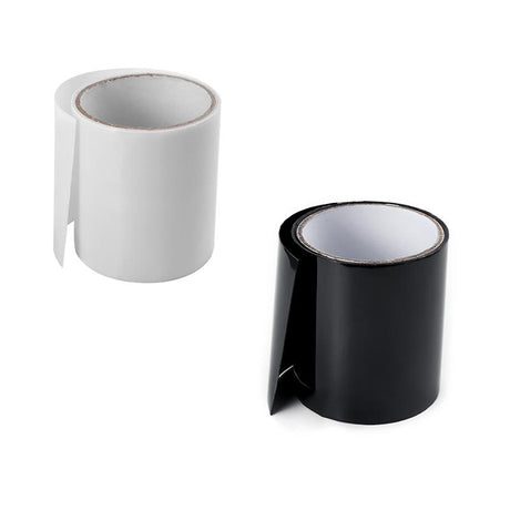 White and black waterproof repair tape rolls ready for emergency use.