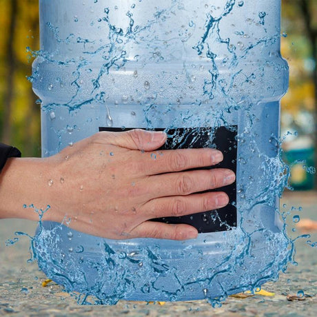 Waterproof tape sealing a water tank for emergency leak prevention.