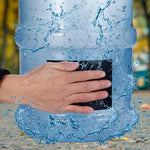 Waterproof tape sealing a water tank for emergency leak prevention.