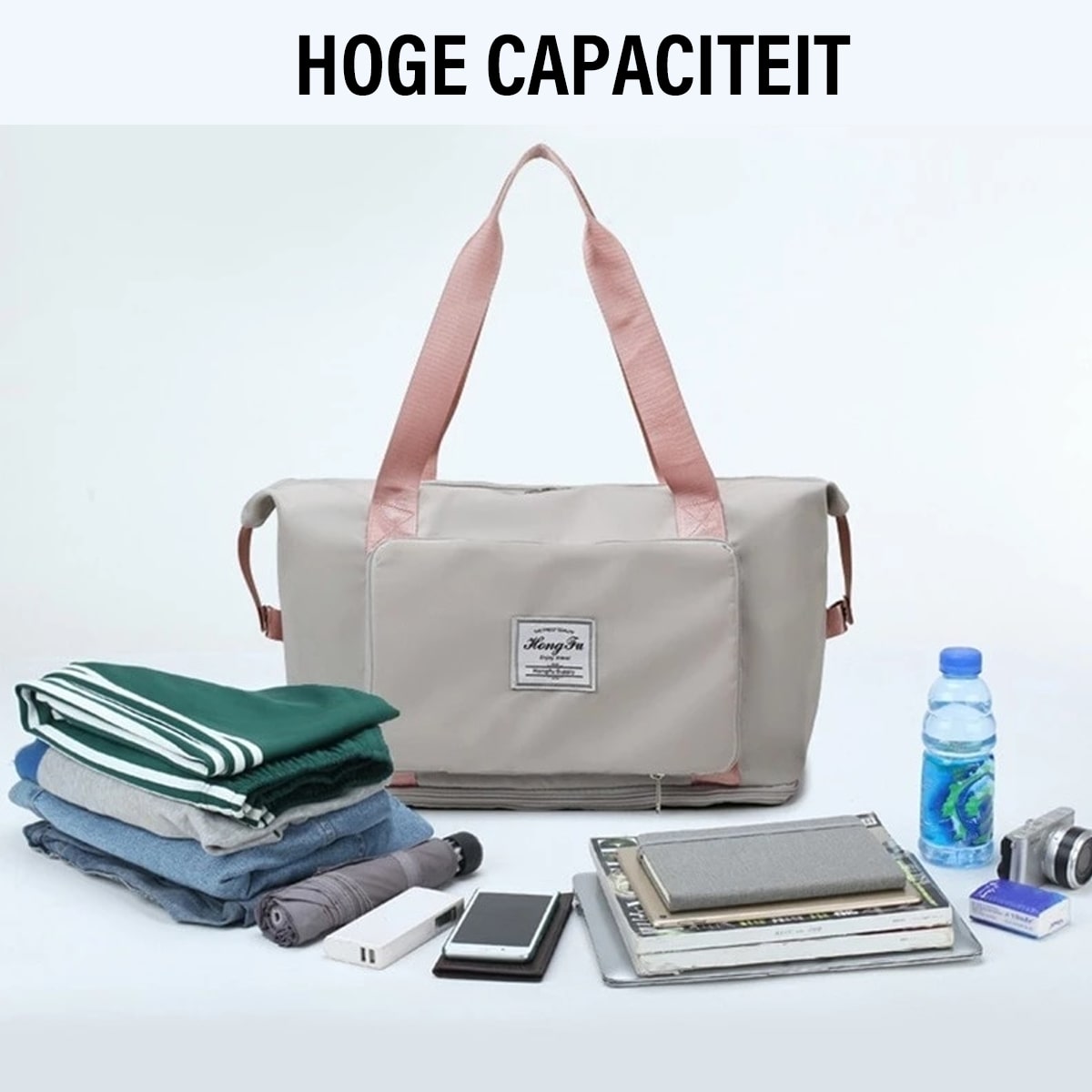 Gray waterproof expandable bag with comfortable backpack straps.