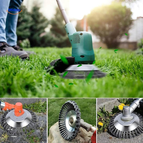 Before and after results showing effective weed removal with chemical-free brush.