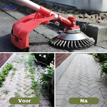 Weedmaster weed brush in action on residential lawn and garden areas.