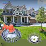 Weedmaster wire-wheel brush with seamless steel wheels for chemical-free weed removal.