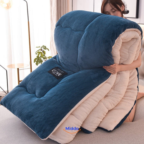 ComfortLux dark blue wool-velvet weighted blanket displaying premium comfort and calming texture.