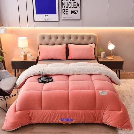 ComfortLux orange wool-velvet weighted blanket for warm, natural comfort during sleep.