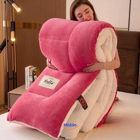 ComfortLux rose pink wool-velvet weighted blanket for cozy sleeping and stress relief.