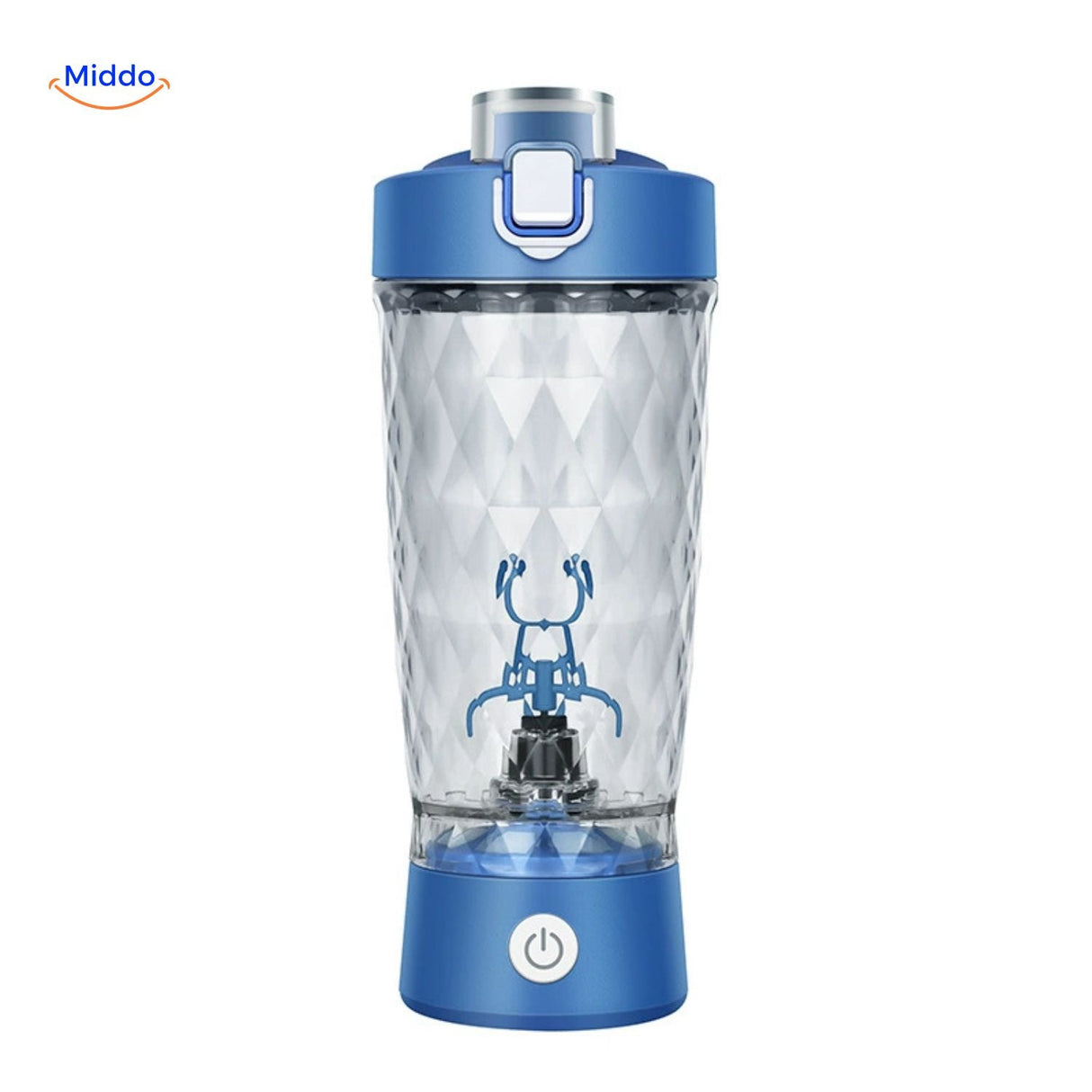 White electric shaker bottle featuring automatic mixer function.
