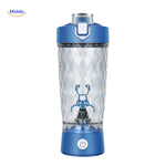 White electric shaker bottle featuring automatic mixer function.