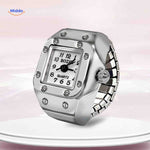 Elegant ring watch with white dial and adjustable unisex design.