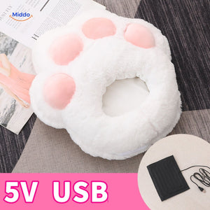 White heated foot warmer with pink paws for sweet comfort.