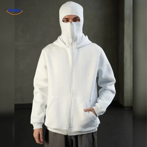 White unisex hoodie styled for casual everyday wear.