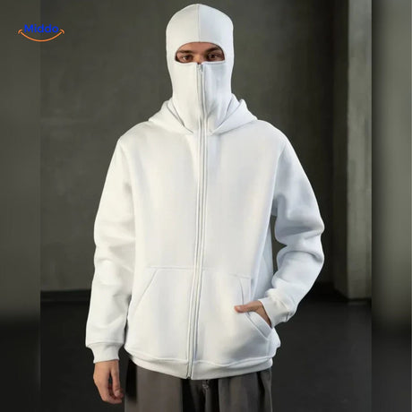 White unisex hoodie styled for casual everyday wear.