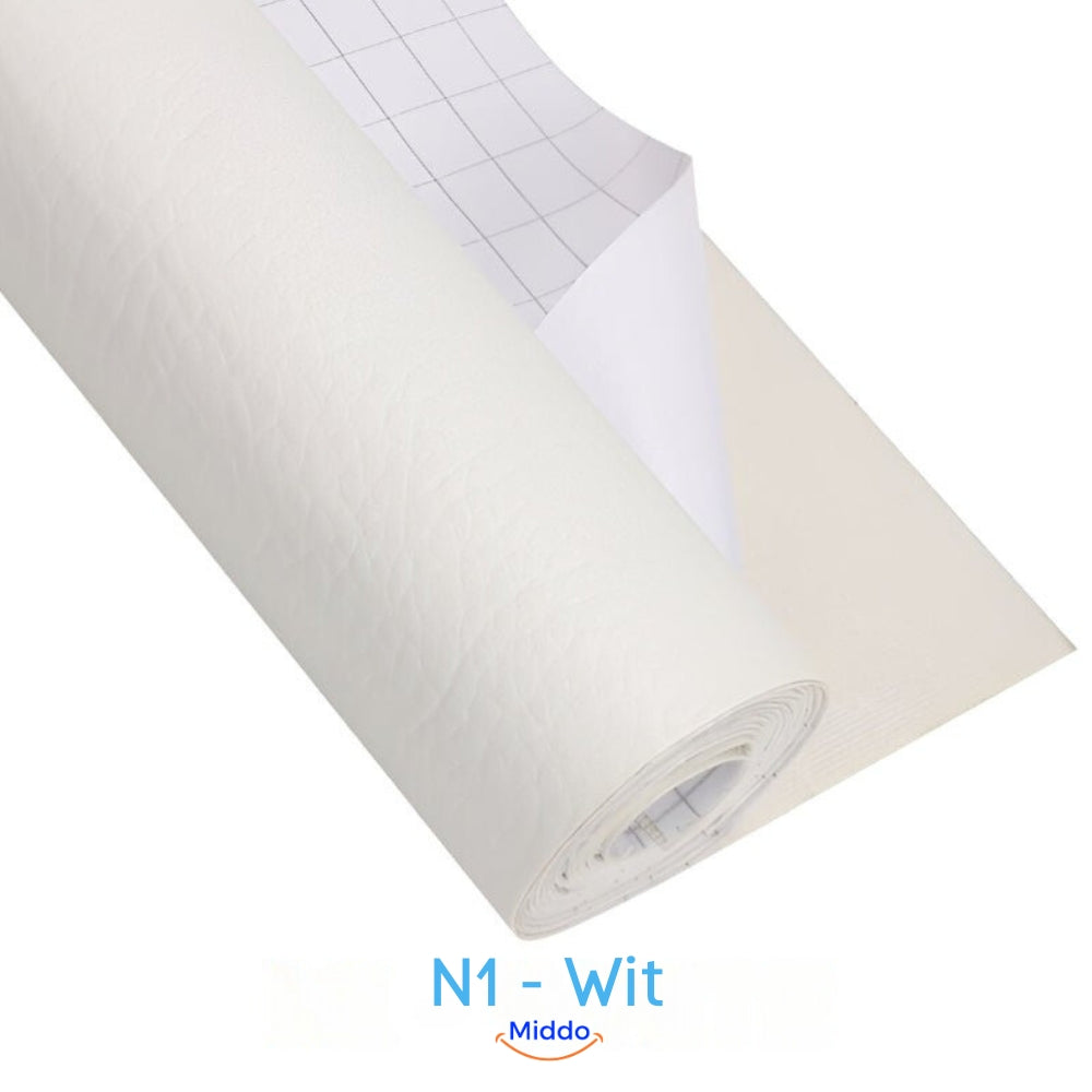 White self-adhesive leather repair patch for light-colored furniture restoration.