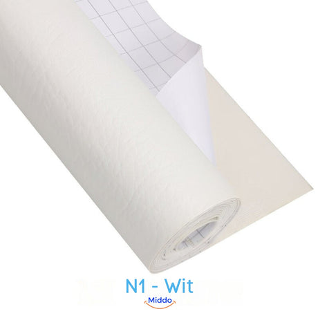 White self-adhesive leather repair patch for light-colored furniture restoration.