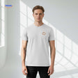 White cotton t-shirt with smiley logo in minimalist men's design.