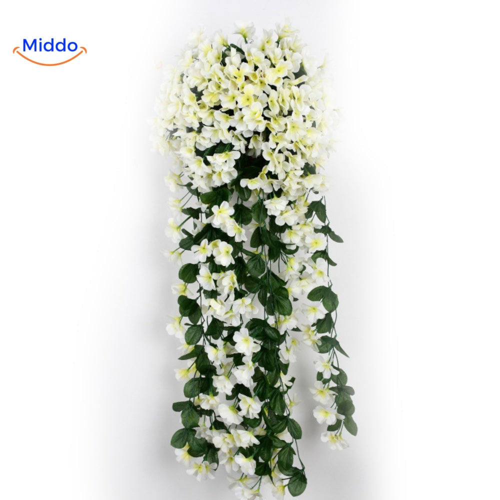 White artificial orchid cascade with elegant cascading blooms.