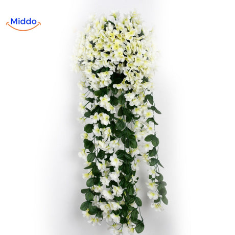 White artificial orchid cascade with elegant cascading blooms.