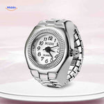 White round ring watch with adjustable fit and clean design.