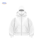Front view of white AutumnBliss double-hood cotton unisex hoodie.