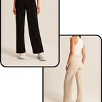 Wide-leg trousers in black and cream demonstrating multiple style-ready color choices.