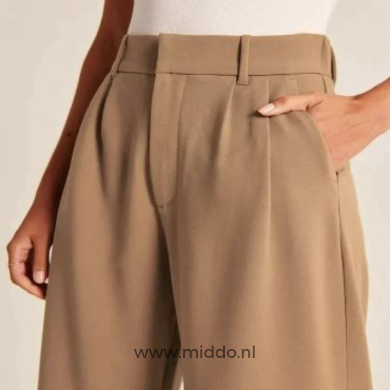 Brown wide-leg trousers offering warm neutral tone for versatile everyday wardrobe.