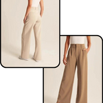 Wide-leg trousers available in cream and brown with versatile neutral palette.