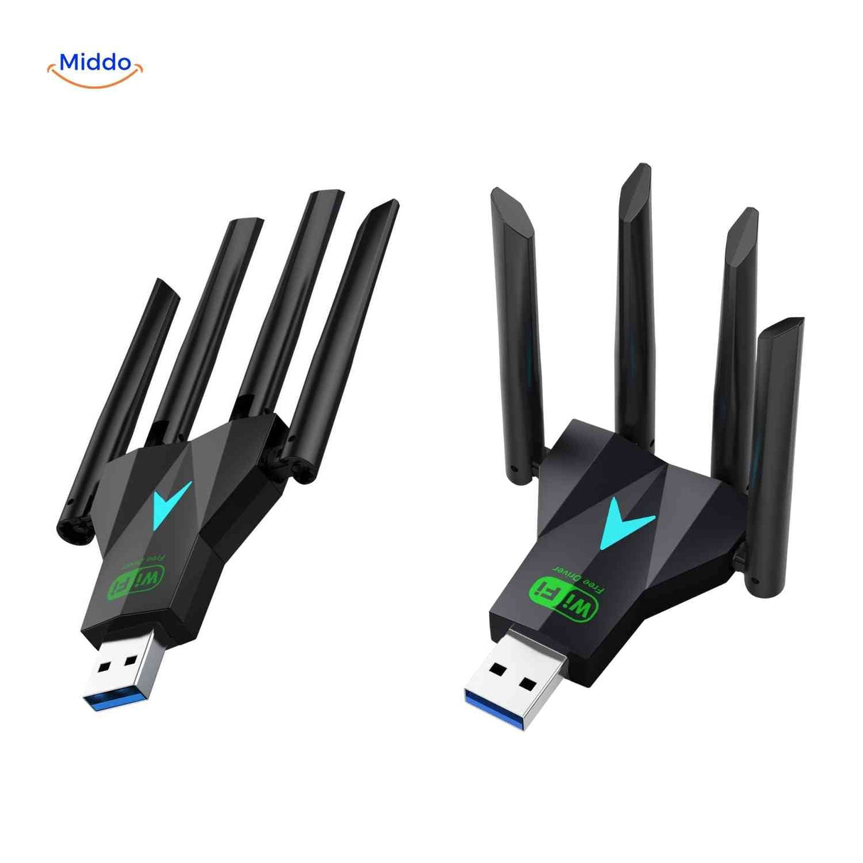 Complete specifications chart for AeroLink 1300Mbps dual-band adapter.