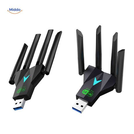Complete specifications chart for AeroLink 1300Mbps dual-band adapter.