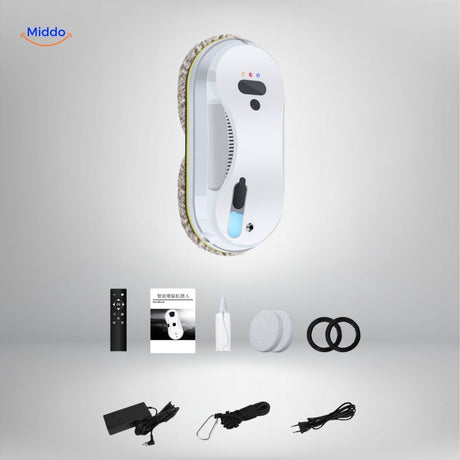Window robot with smart water spray system requiring no chemical cleaning solutions.