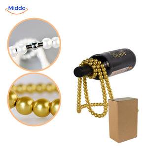Wine holder decorated with golden pearl beads.