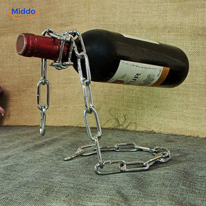 Sophisticated wine holder with silver chain design.