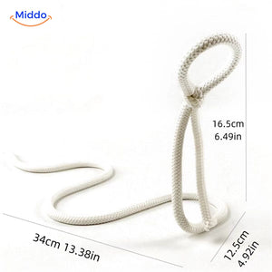 Wine bottle holder with white rope and knot detail.