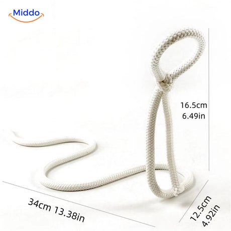 Wine bottle holder with white rope and knot detail.