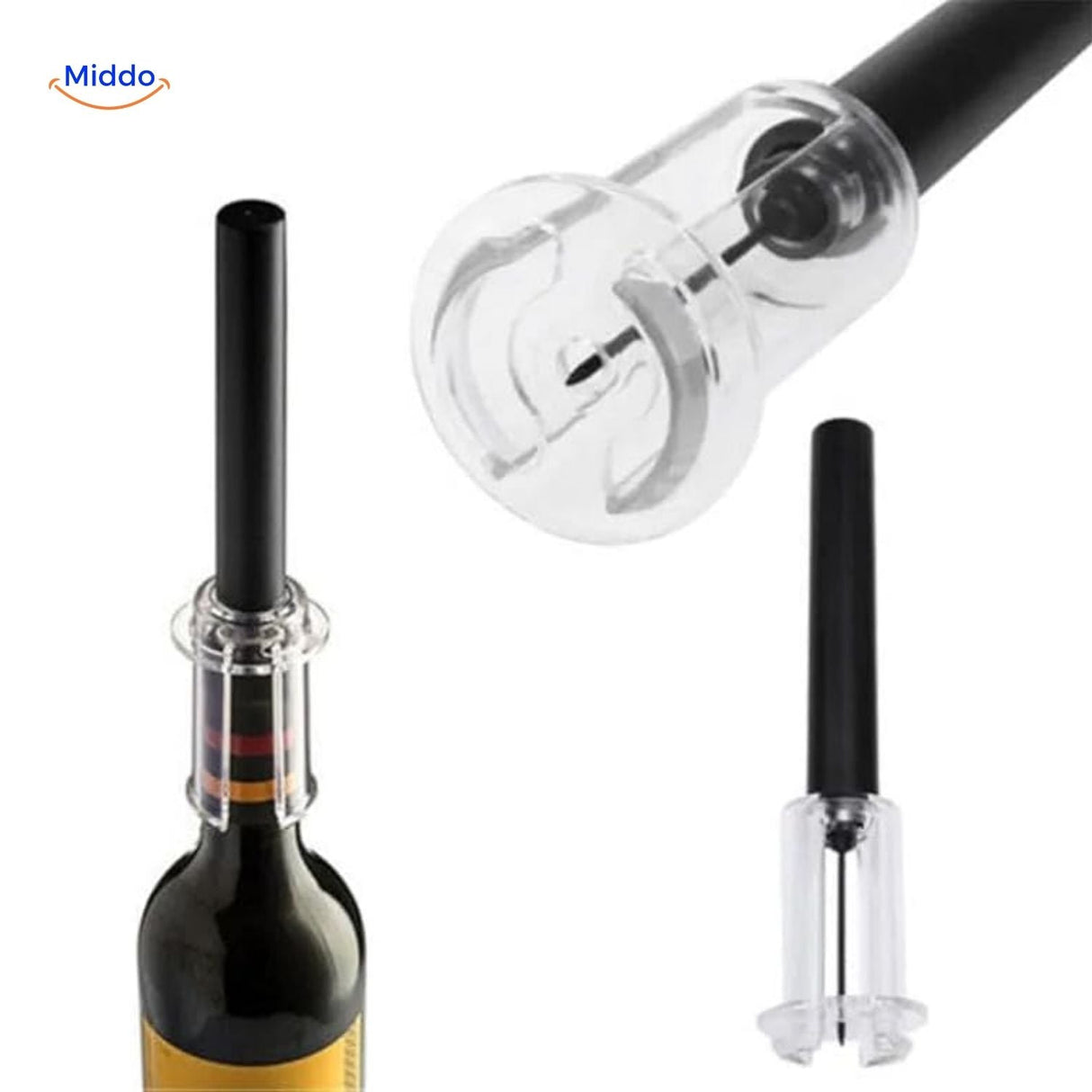 Sleek black wine opener with durable stainless steel construction.