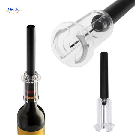 Sleek black wine opener with durable stainless steel construction.