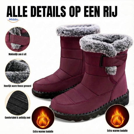 Close-up showing warm fleece comfort lining inside boots.