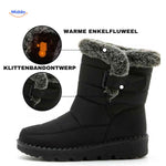 Winter boots with velcro design for secure, waterproof fit.