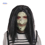 Witch mask with sharp nose and red eyes for classic spooky costume.