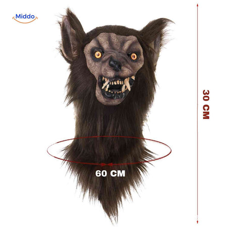 Wolf mask displayed with size measurement showing 60cm dimensions for fit reference.
