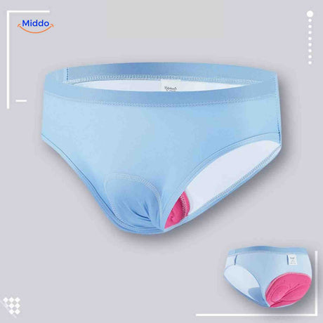 Blue women's gel-padded cycling brief offering comfort and professional appearance for cyclists.