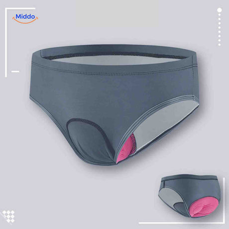 Dark grey women's cycling brief with gel padding for long-distance comfort and durability.