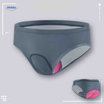 Dark grey women's cycling brief with gel padding for long-distance comfort and durability.