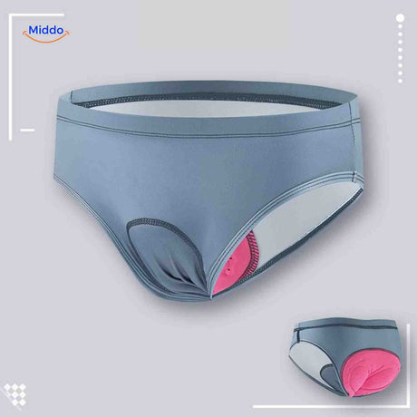 Grey women's gel-padded cycling brief with breathable technology for comfort cycling.